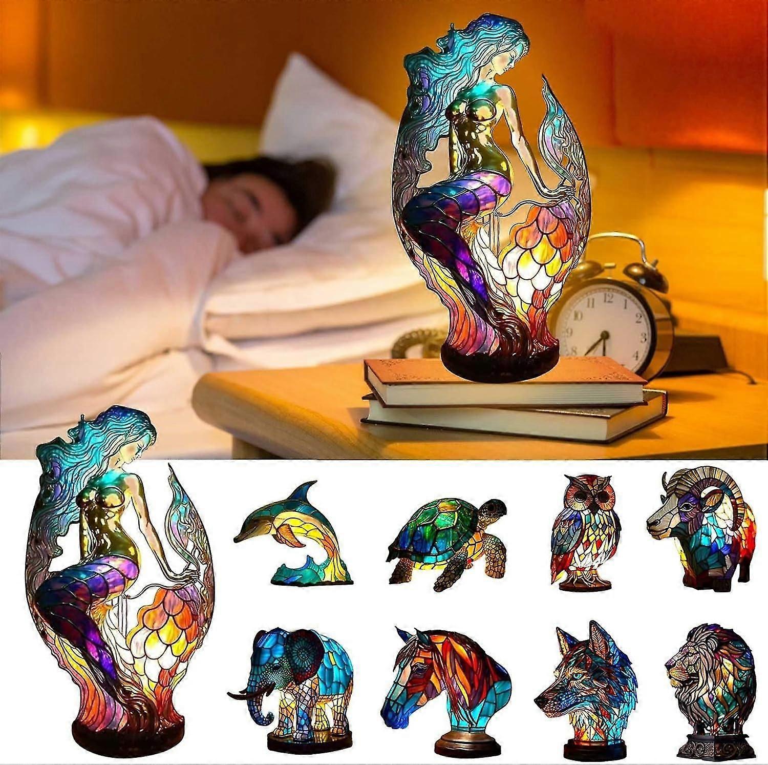 Animal Table Lamp Series,retro Table Lamp,stained Glass Animal Print Table Lamp,vintage Animals Table Lamp Home Decorations
