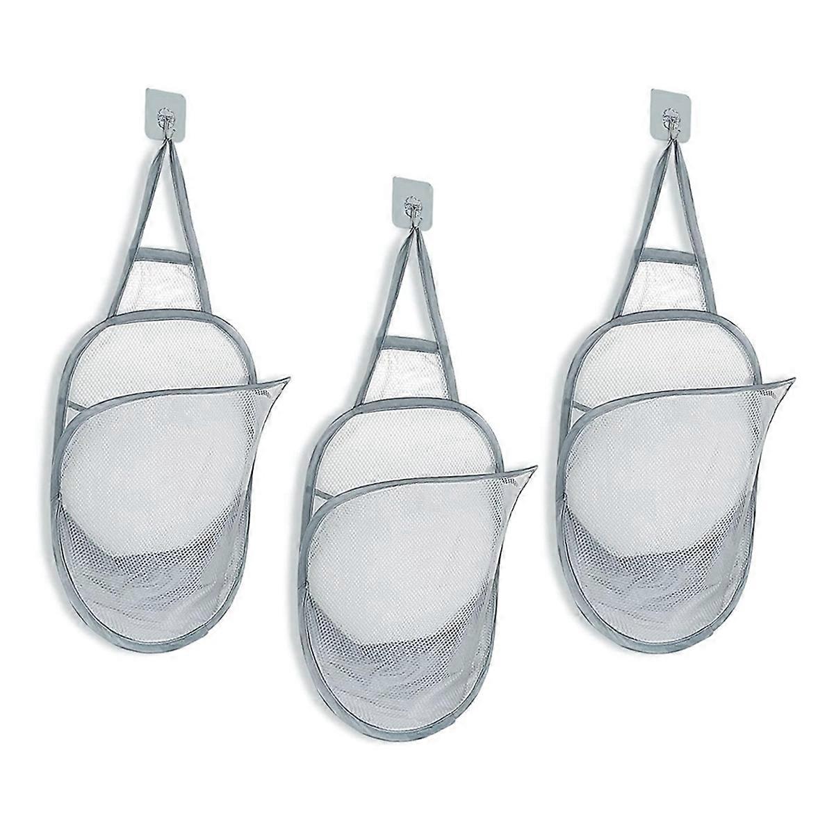 3 Pieces Hanging Laundry Basket Foldable Mesh Laundry Basket Dirty Linen Basket with Handle Door Mesh Laundry Basket