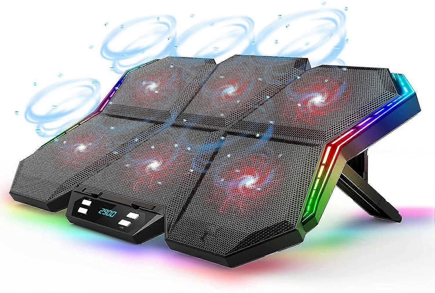 12-mode Rgb Laptop Cooling Pad Led Screen Ga Laptop Cooler With 6 High-speed Adjustable Fans, 7 Heights Stand, 2 Usb , Compatible Up To 17''