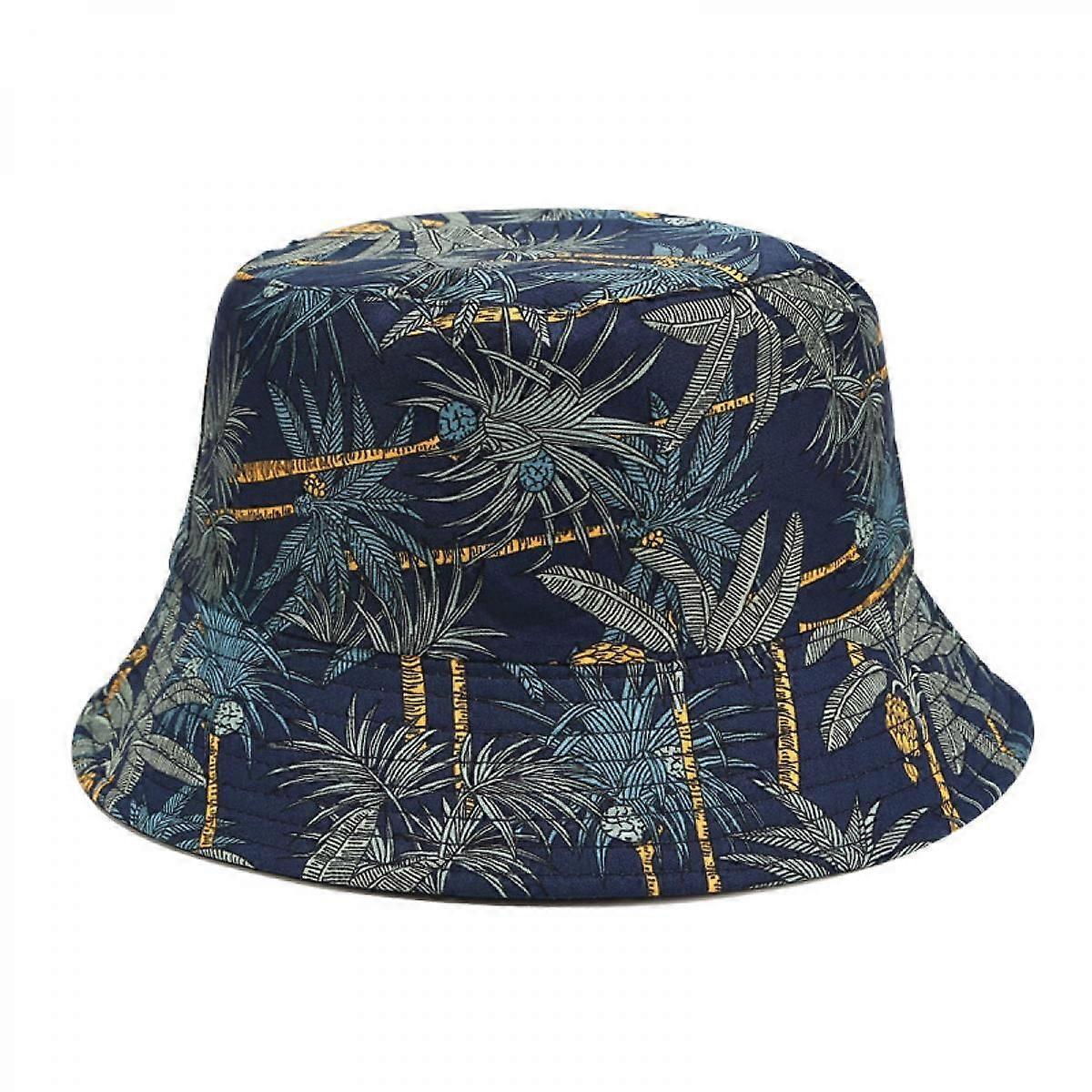 Wekity Unisex Print Double-Side-Wear Reversible Bucket Hat (Banana Tree, Dark Blue)