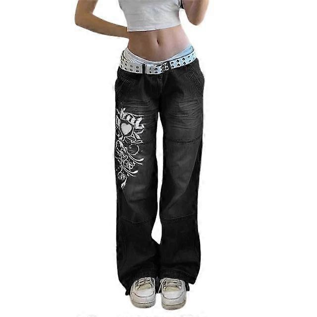 Spring Women's Printed Loose Trousers Low Rise Jeans