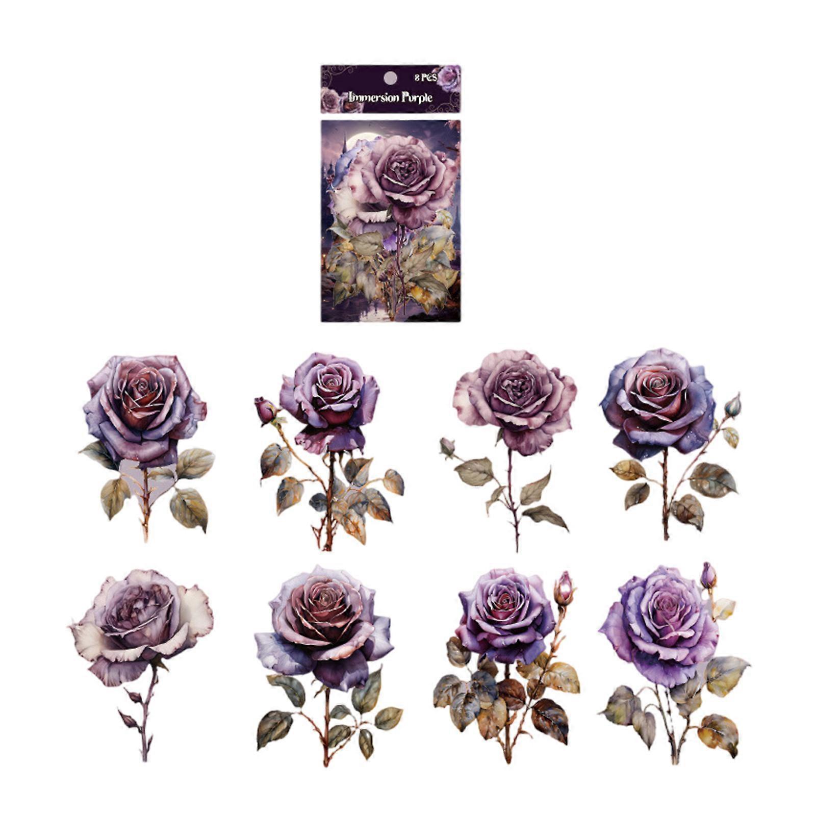 8 Pcs Colorful Rose Stickers for Journaling and Creative Projects Window Bumper Laptop Phone Accessory