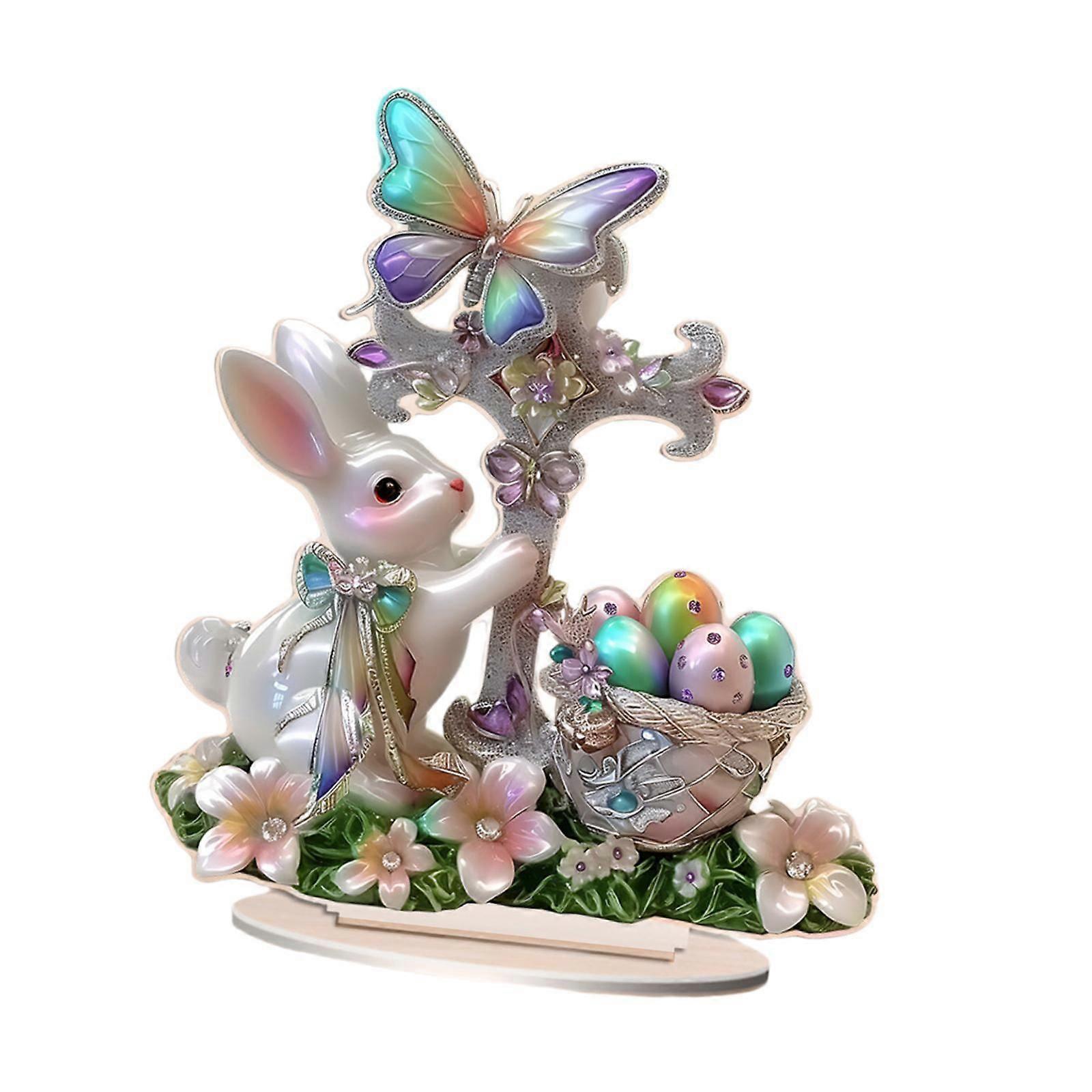 2D Flat Easter Bunny and Egg Scene Table Sign Holiday Season Decor 17.5x20cm