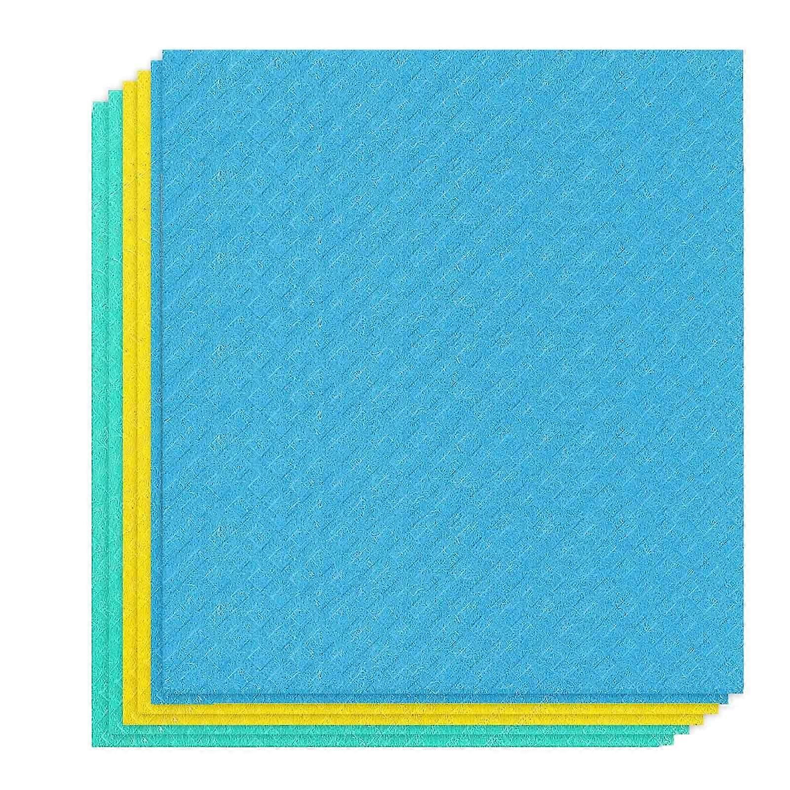6pcs wood pulp cotton cloth - blue+yellow+green
