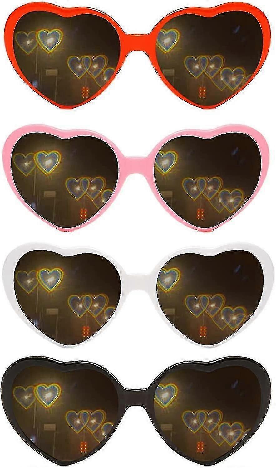 4pcs 3D Heart Sunglasses, Heart-shaped Frames with Special Effects