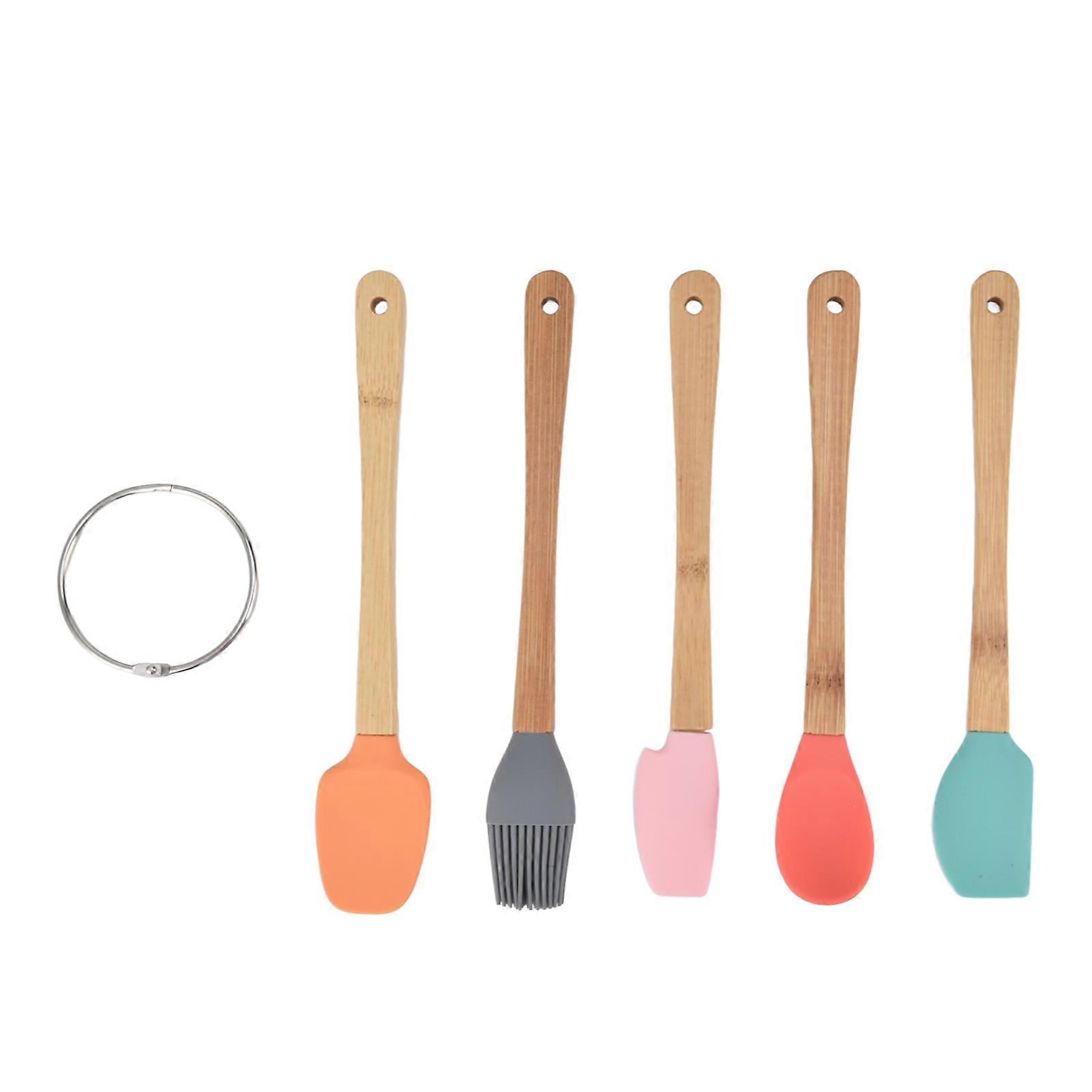 5Pcs Baking Tool Set Brush Spatula Cutter Spoon Scraper Nontoxic Durable Waterproof Bamboo Handle Kitchen Tool Set