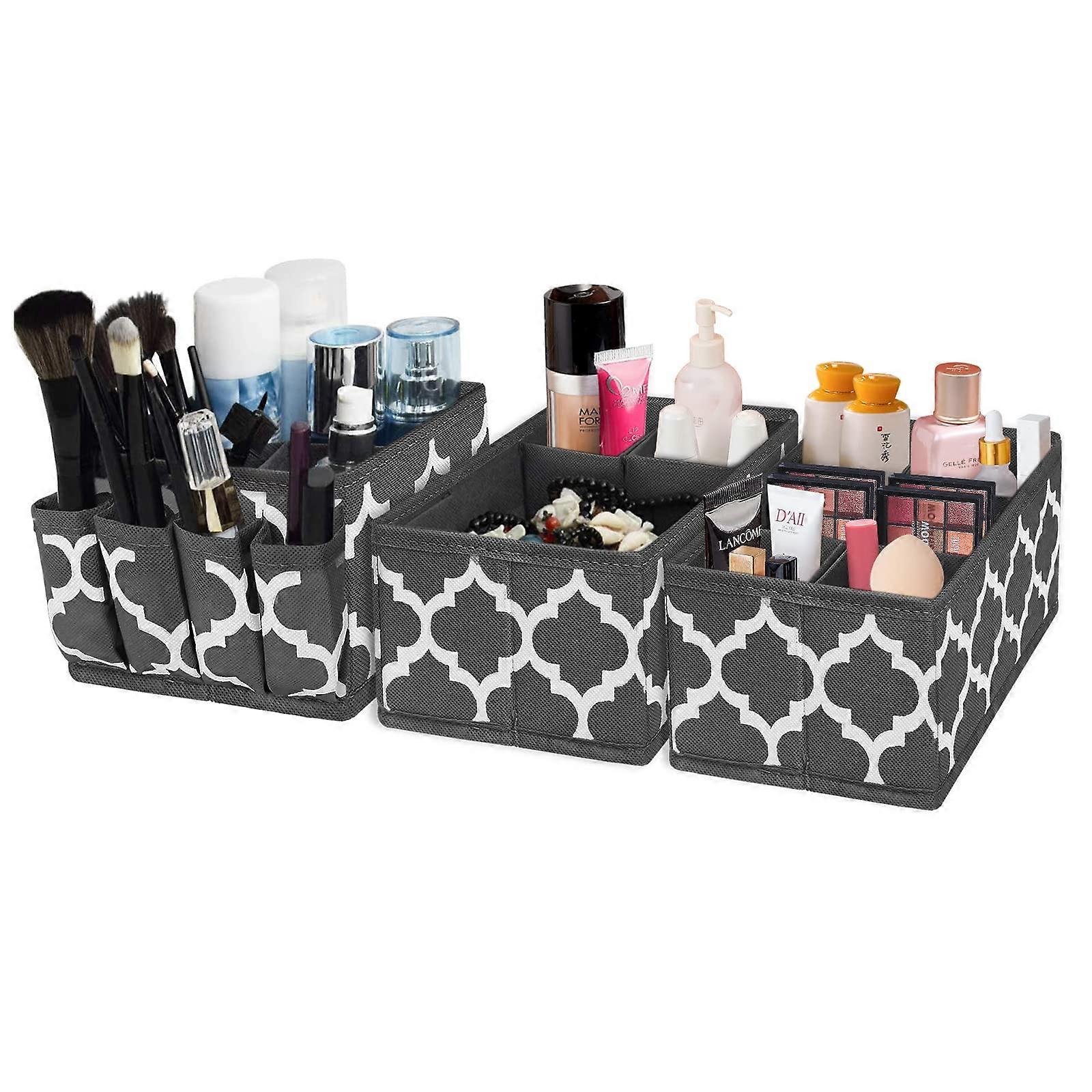 3 Set Adjustable Multifunction Vanity Organizers and Storage Box for Bathroom Countertop or Dresser