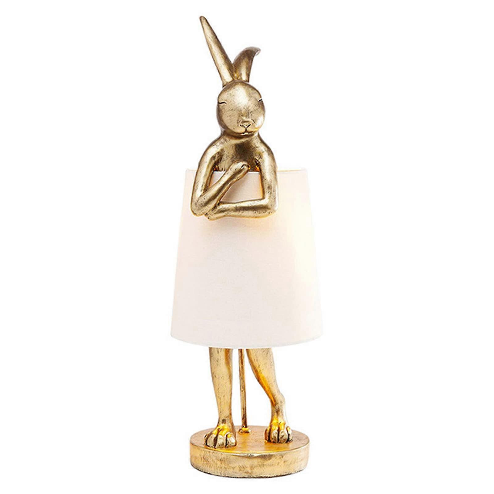 Cute Rabbit Table Lamp 15.7 Inches with Gold Resin Apron and White Linen Shade for Home Decor Accent Lighting