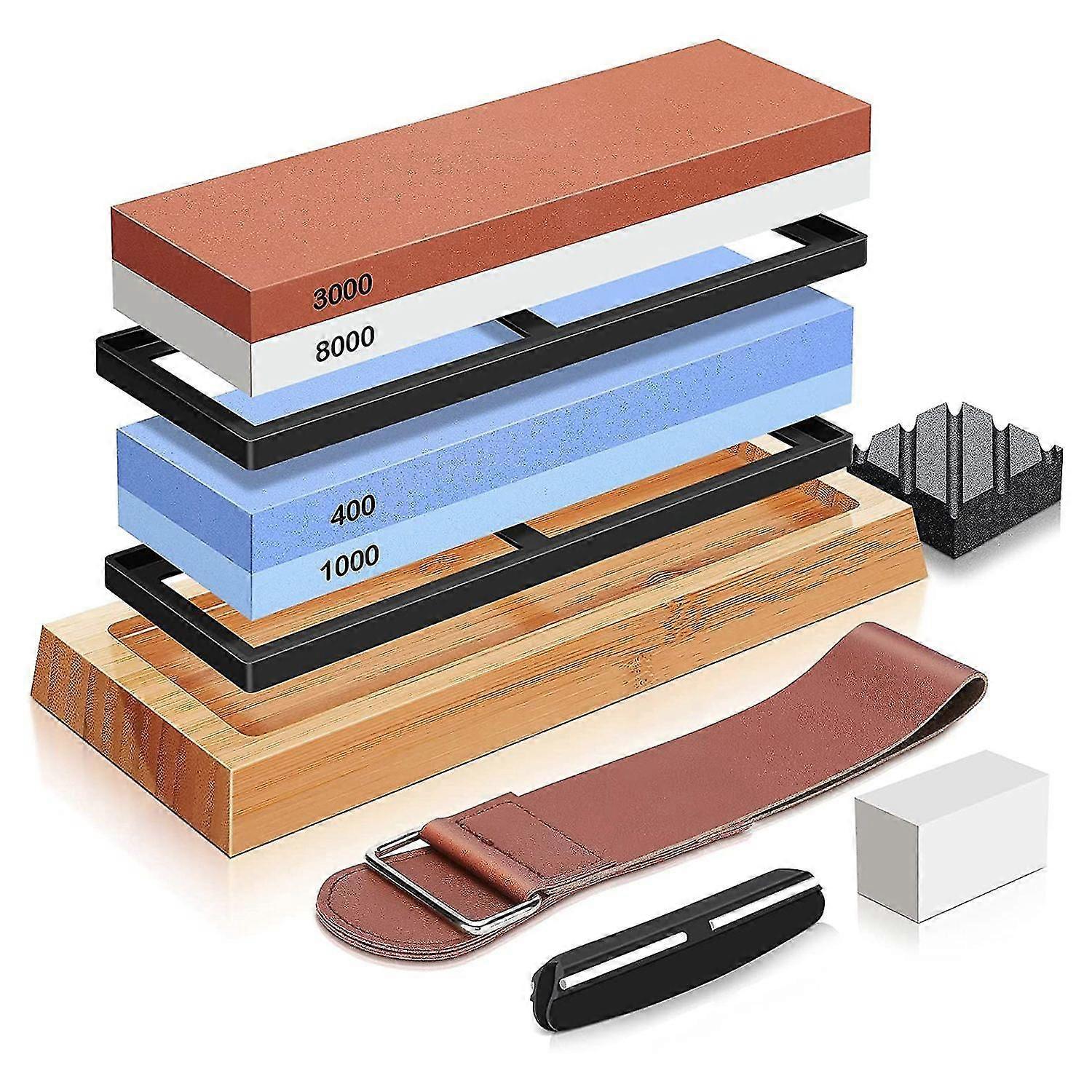 Knife Sharpening Stone 4 Side Grit 400/1000 3000/8000, Whetstone Knife Sharpener, Knife Sharpening