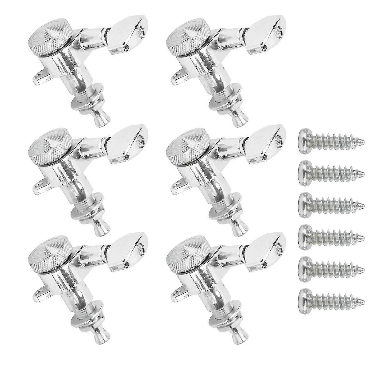 6Pcs Locking Guitar String Tuning Peg Metal Electric Sealed Tuner Head Key Set Kit Silver6 Right Peg Set