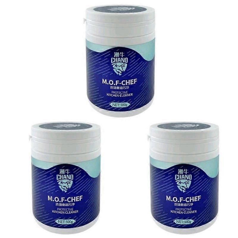 3 قطع منظف Mof Chef مسحوق مسحوق البقع الثقيل الزيت ، مزيل البقع لجميع الأغراض 500 جرام