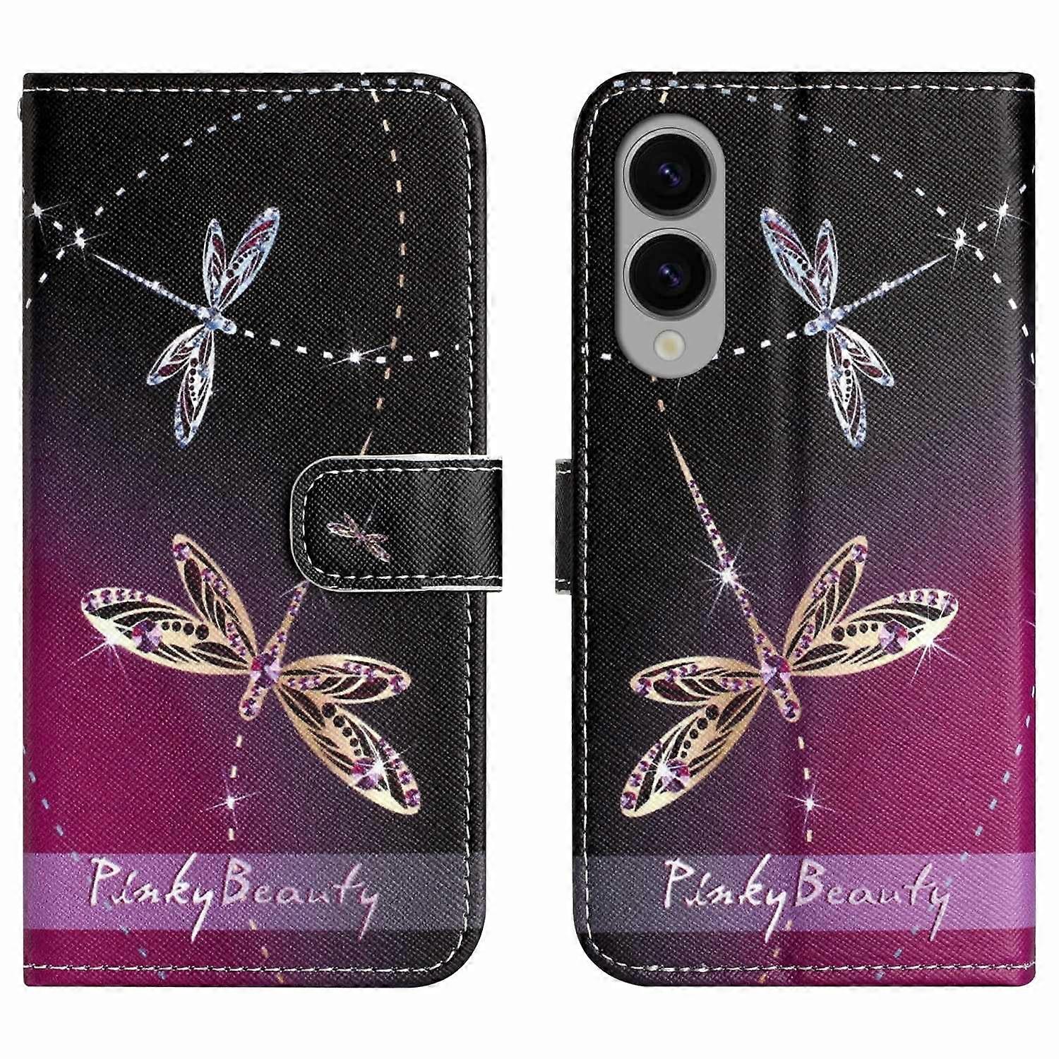 For Samsung Galaxy S25 Edge Case Pattern Print PU Leather Wallet Phone Cover Cross Texture-Dragonfly