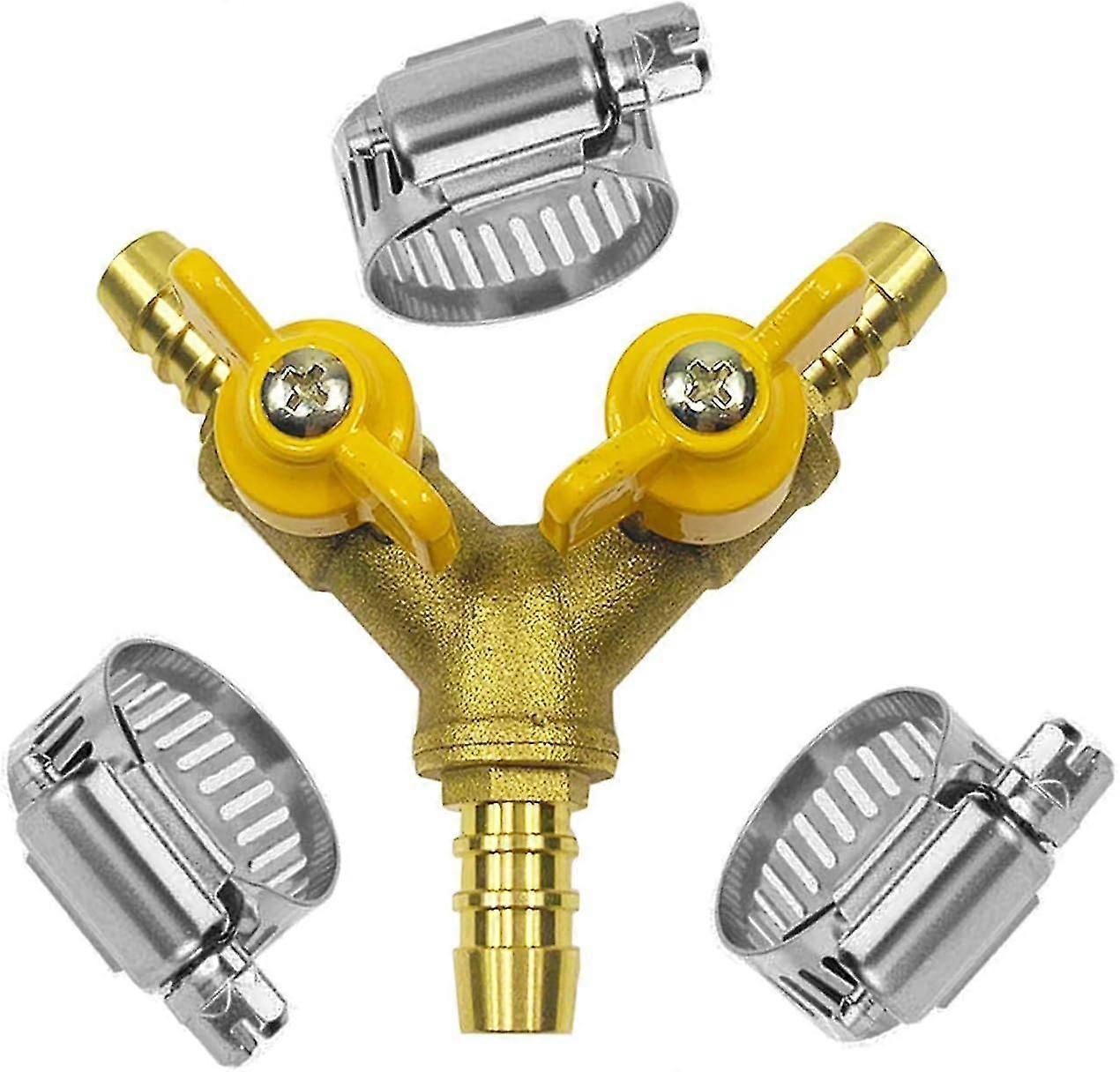 3/8" Hose Ball Valve Y Shape Brass Fitting 2 Switch 3 Way Connector (for Hose Id 10mm-11mm)