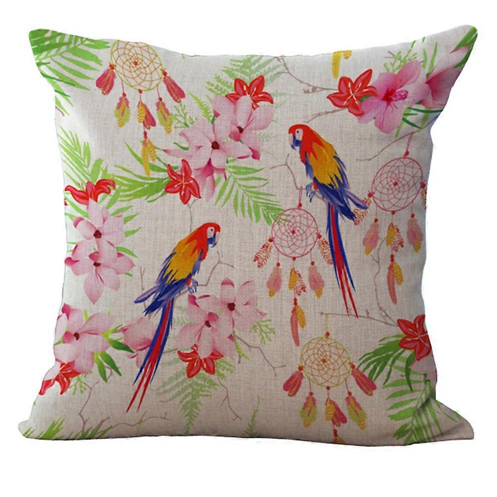 Flower & Bird Pattern Cushion Cover 18x18 Inch for Sofa, Comfortable Pillow Case, Soft Fabric, Decorative Home A1043