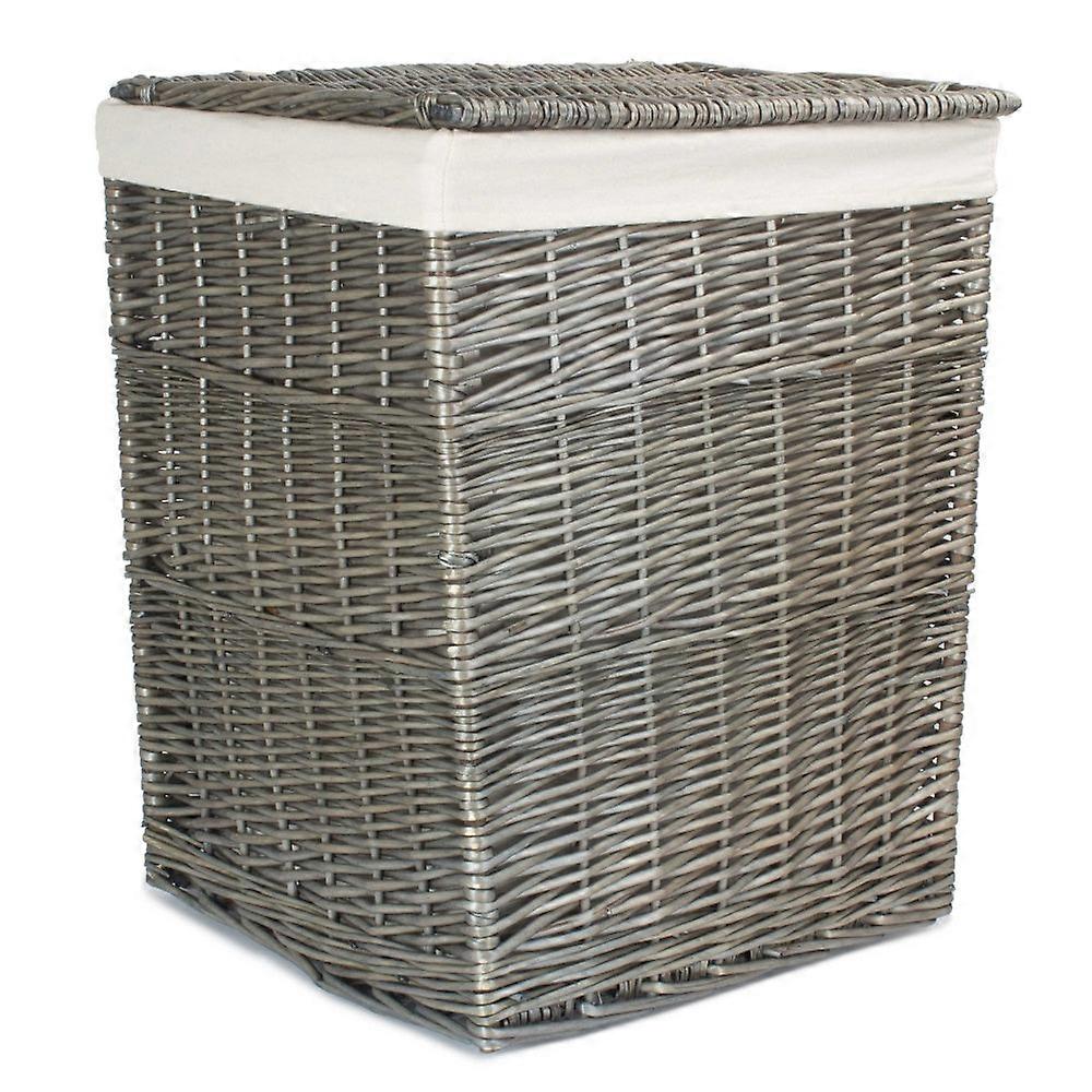 Antique Wash Square White Cotton Lined Laundry Basket