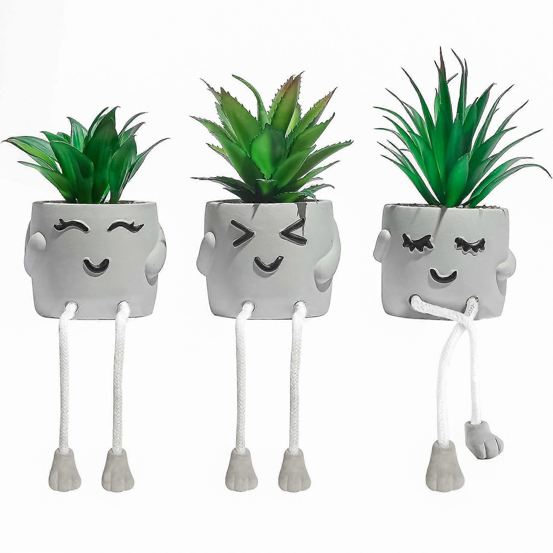 3 Set Small Fake Plants for Desk and Office Decor Mini Size