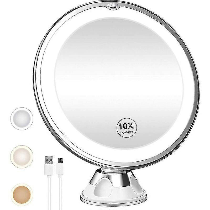 10X Magnifying Lighted Makeup Mirror, 360 Rotation, Lockable Powerful Suction Cup Cordless Portable Vanity Mirror(Battery Model)