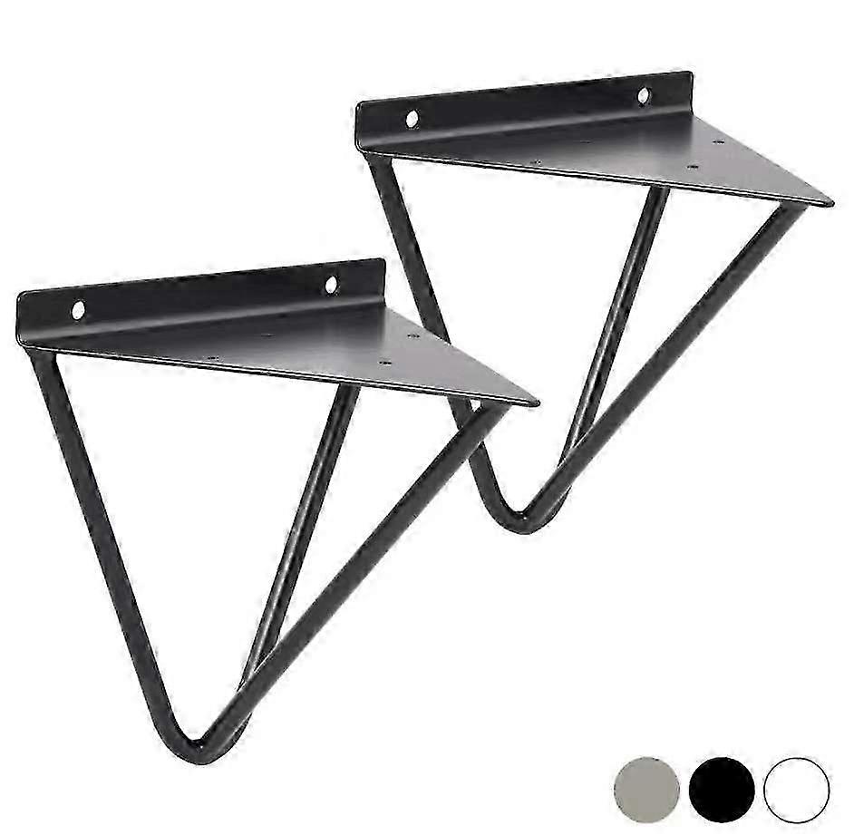 Floating Shelf Brackets Geometric Triangular Shape, Vintage Iron Wall Mounted Hidden Shelf Brackets 2pcs/Black