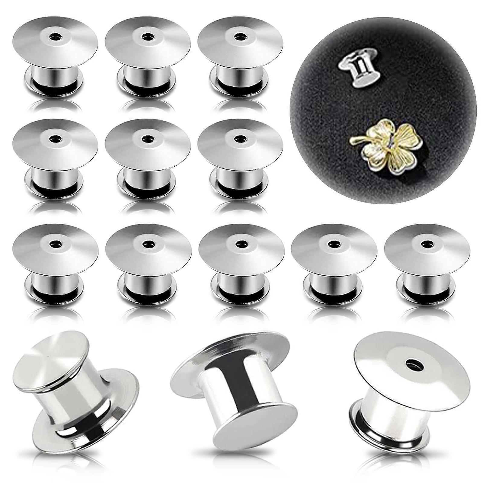 20 Locking Pin Backs, Locking Pin Retainer, Locking Lapel Pin Backs, No Tool Required to Replace Pin Backs (Silver)