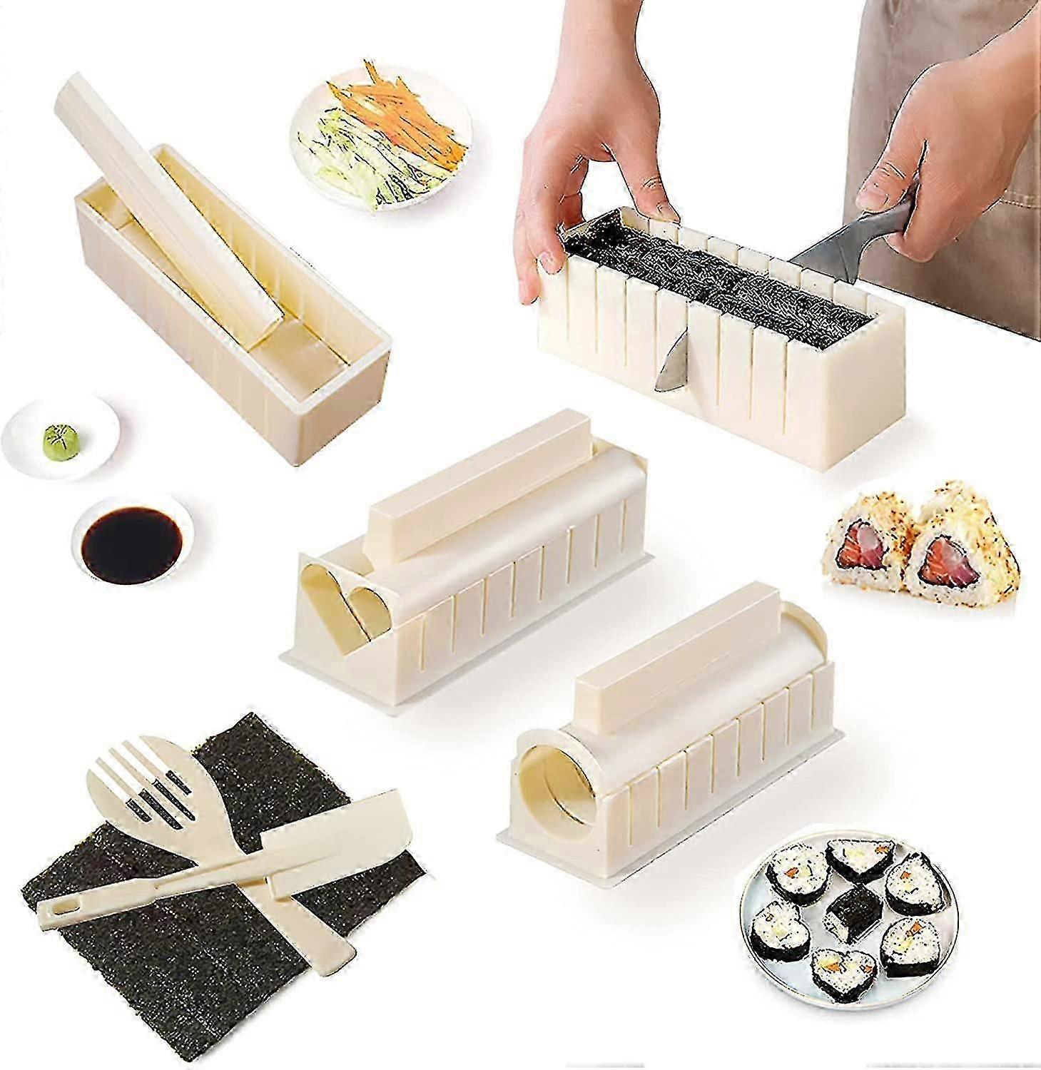 Sushi Making Kit, 10 Pieces Complete Sushi Maker Plastic Sushi Set With 8 Unique