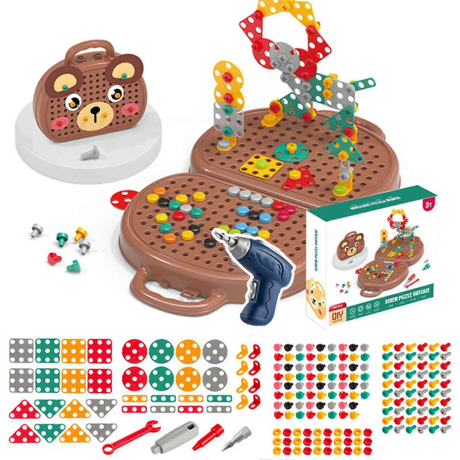 204 Pcs Creative Playing Toolbox, Kids Repairing Tool Storage Box With Electric