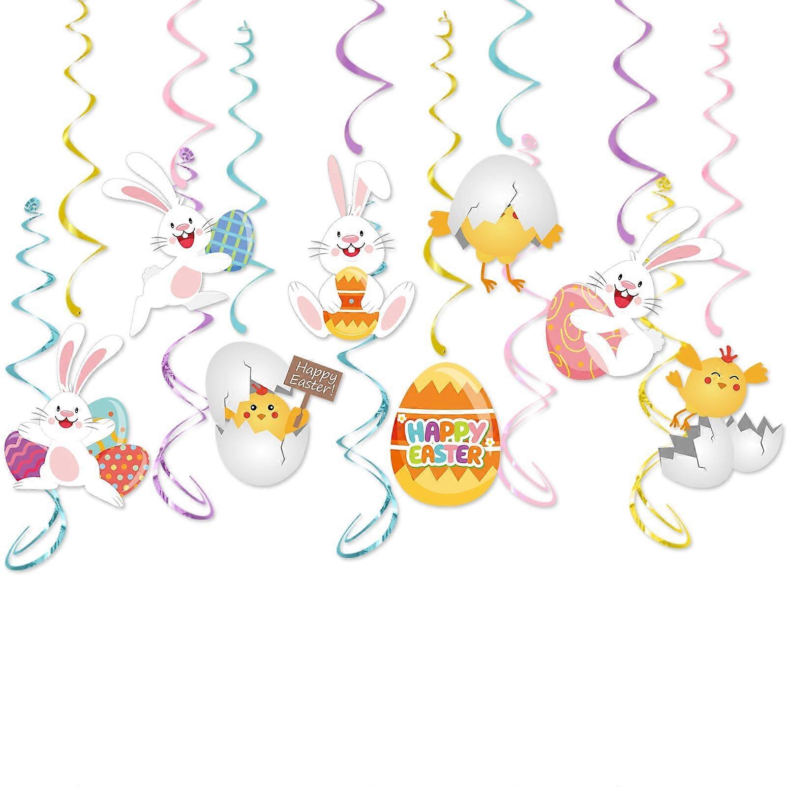 13pcs Bunny Egg Ceiling Streamers - Hanging Swirls for Spring Party Decor