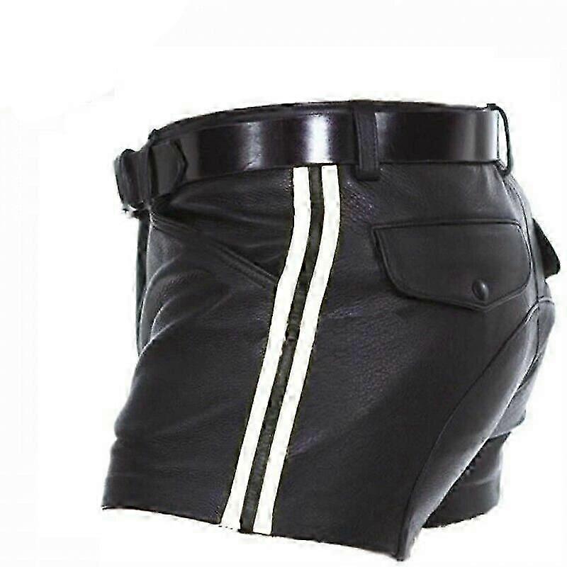Pu Striped Casual Short Leather Shorts, For Men
