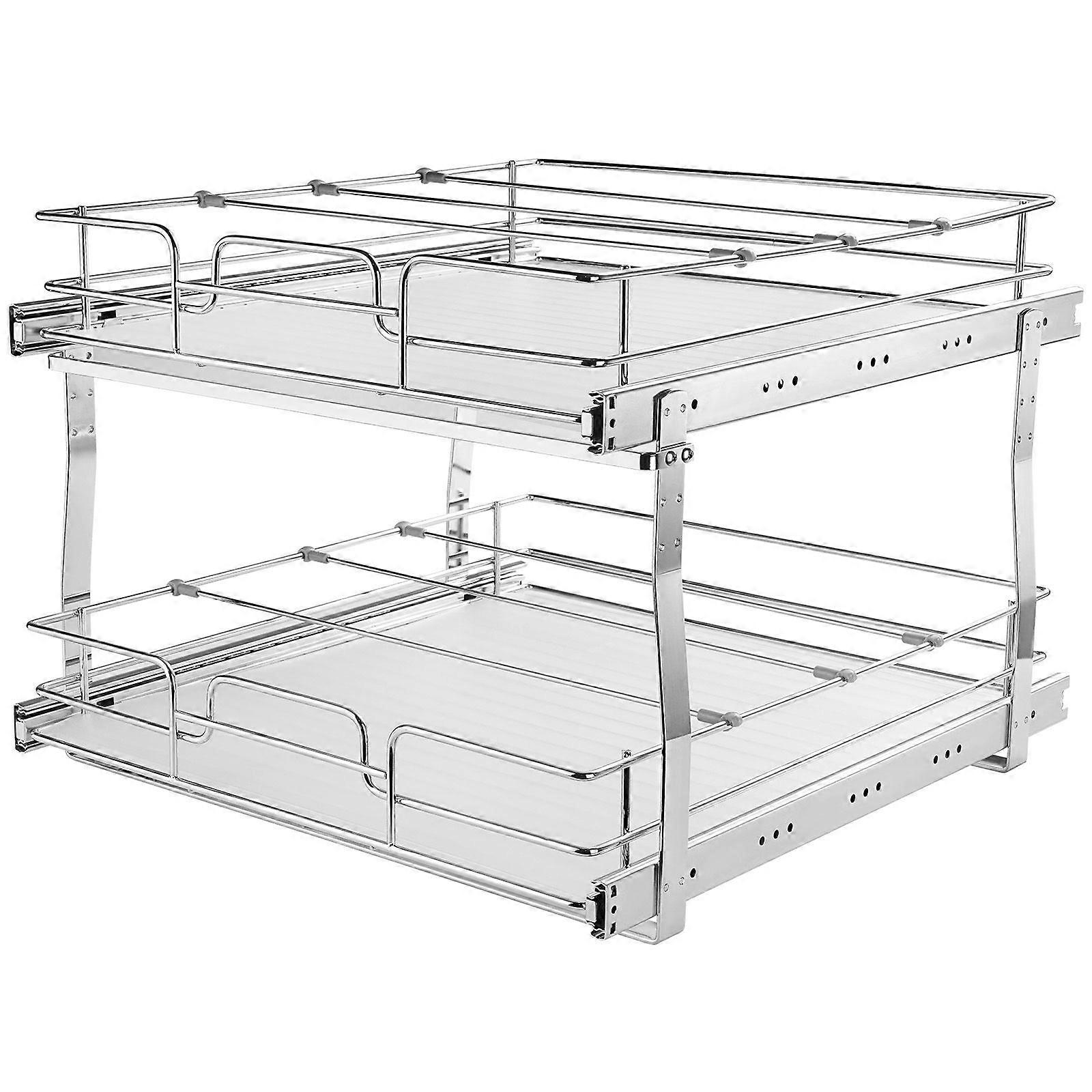 2 Tier 16"W x 21"D Pull Out Cabinet Organizer, Heavy Duty Slide Out Pantry Shelves, Sliding Drawer Storage