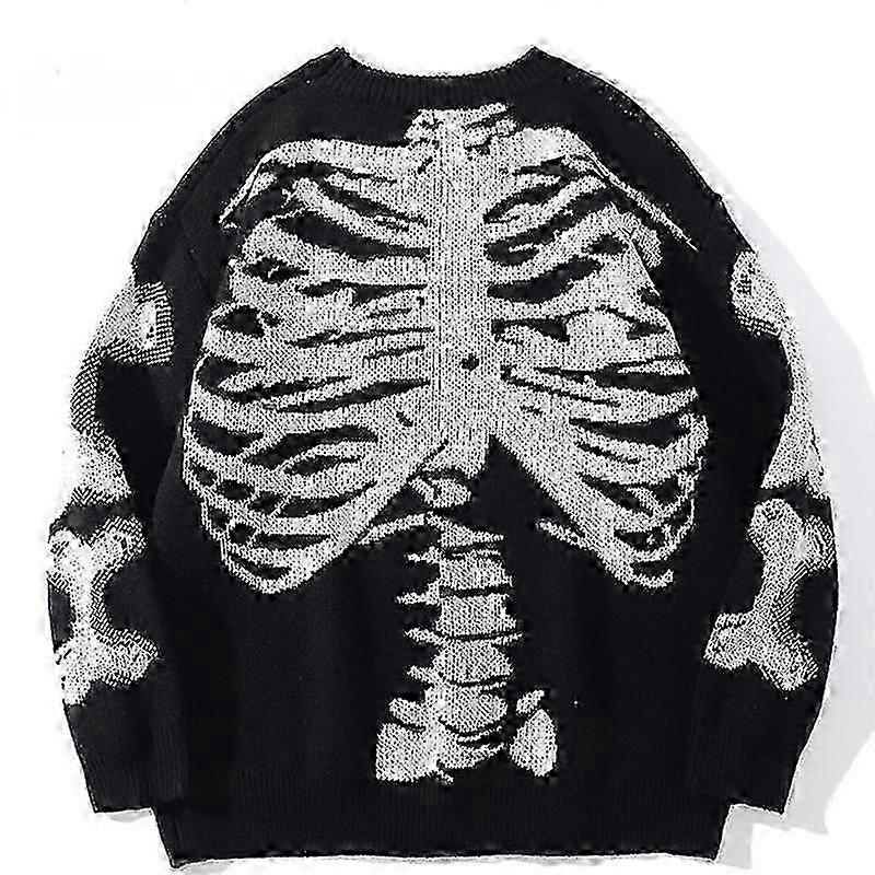 Oversized Skeleton Bone Print Knitted Sweater
