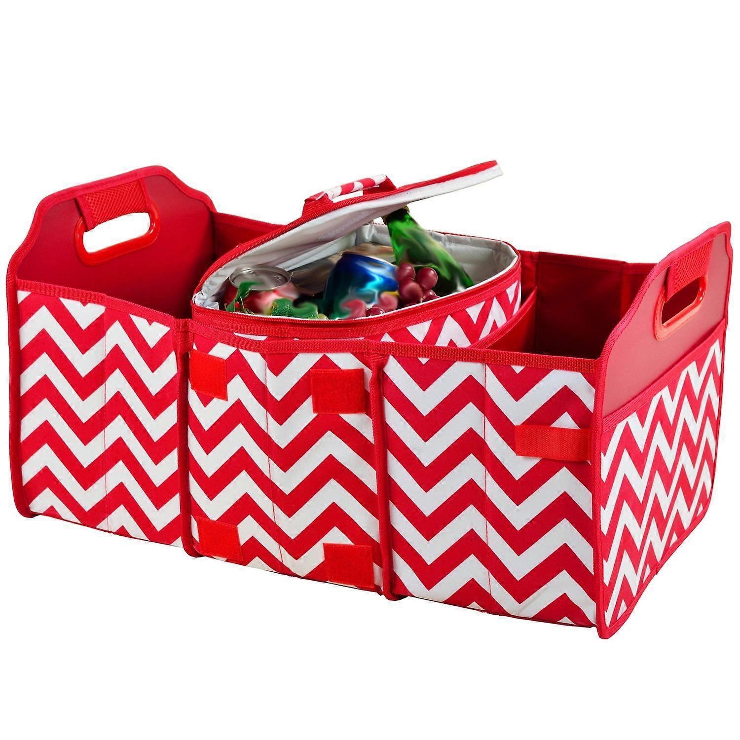 Original Folding Baggage Cooler, Editor Red Chevron, Portable Insulated Travel Cooler, Lightweight Durable Design