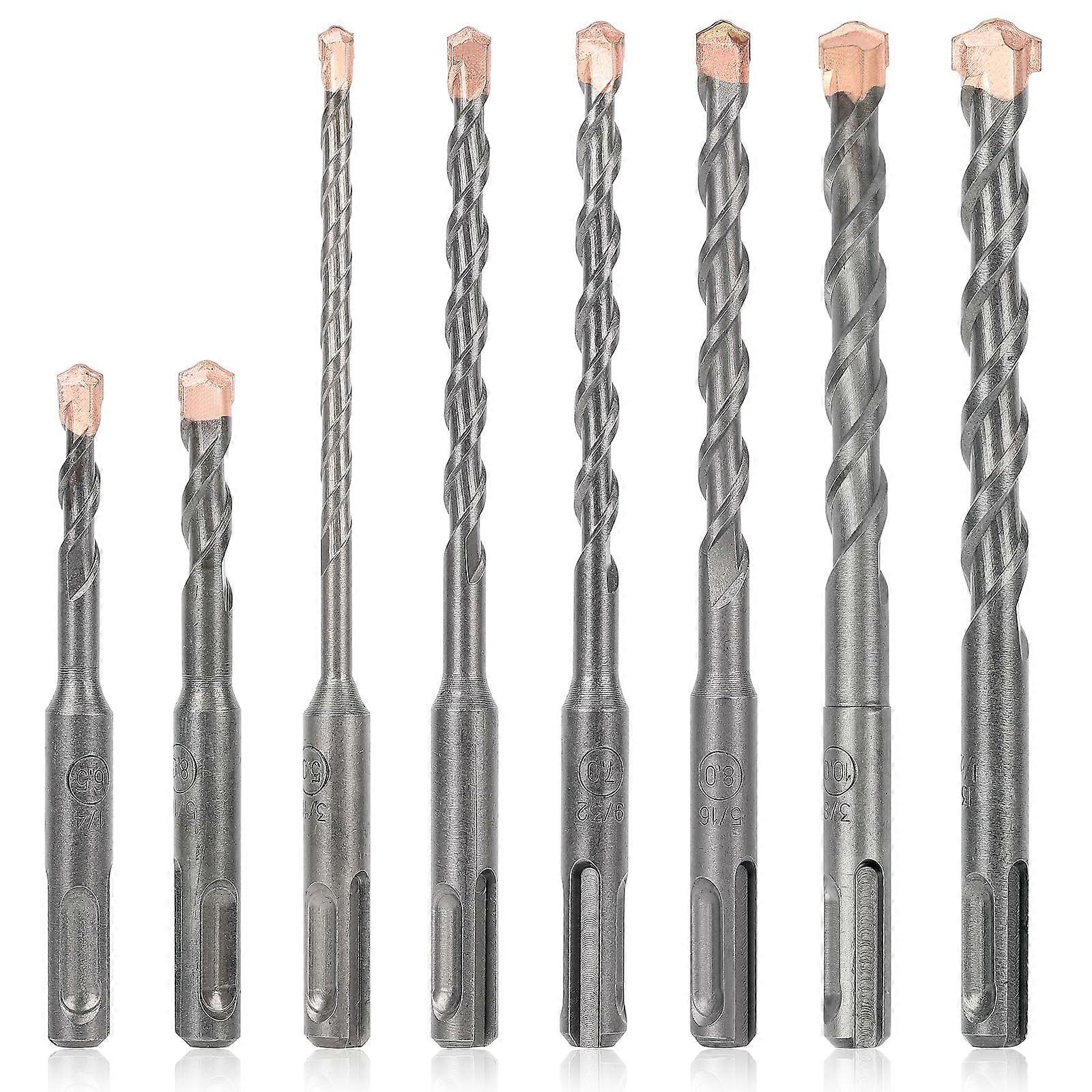 SDS Plus Rotary Hammer Drill Bit Set 8 Pack Carbide Tipped 1/8" 1/4" 5/16" 3/8" 1/2" Compatible with Rotary Hammers