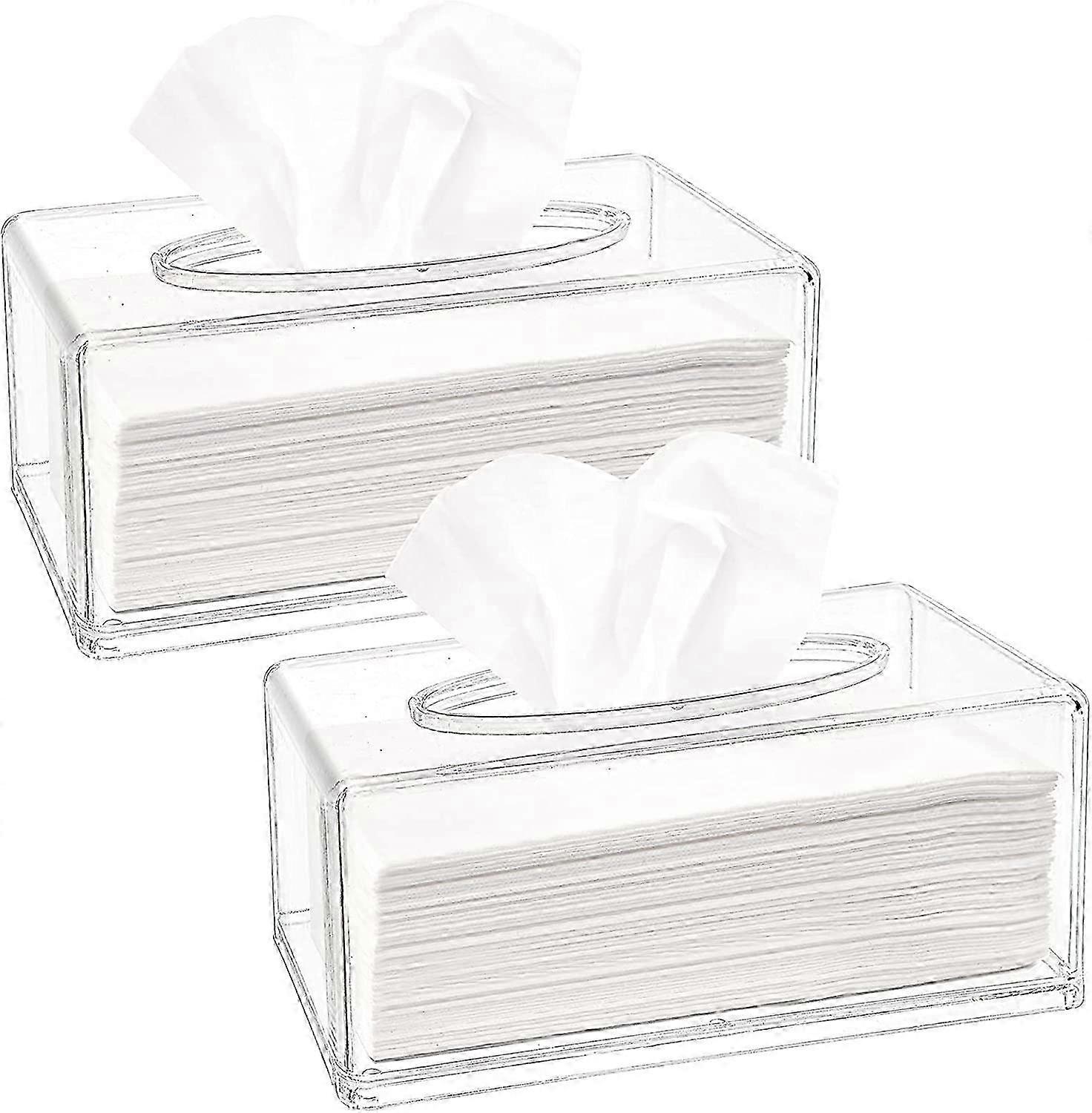 جي وي 22 × 11.9 × 9.9 سم. 2 عبوة من صندوق موزع المناديل الشفافة ، حامل غطاء صندوق مناديل الوجه من الأكريليك ، منظم مناشف للحمام والمطبخ و Offi TE3