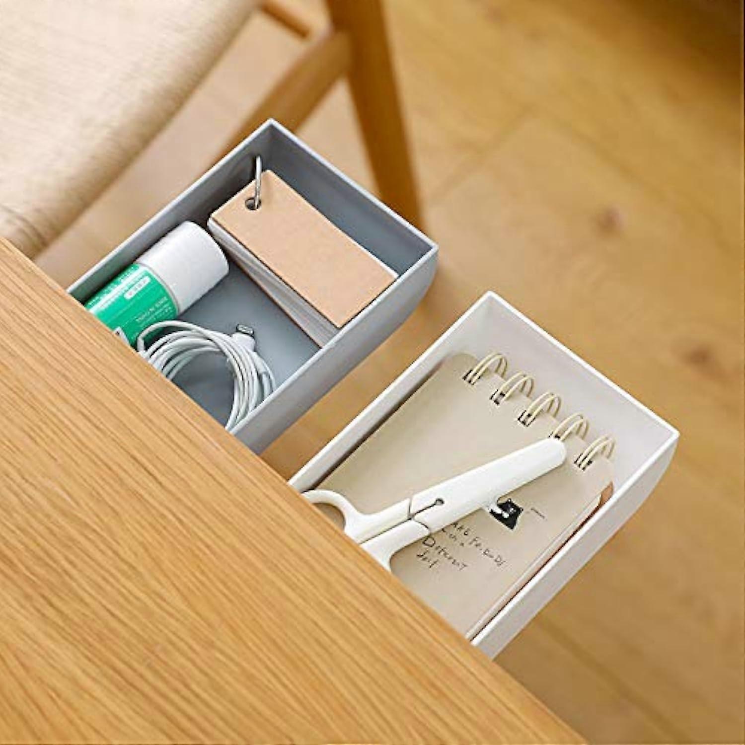 Under The Table Drawer - Adhesive Pen Tray Holder, 2 Packs White & Gray, Secret Storage for Office Desk