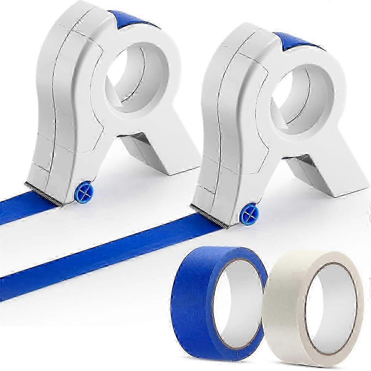 2er-Pack Abdeckband-Applikator mit weiß-blauem je 1,4-Zoll-Malerband, tragbares Abdeckset, scharfer Klebebandschneider