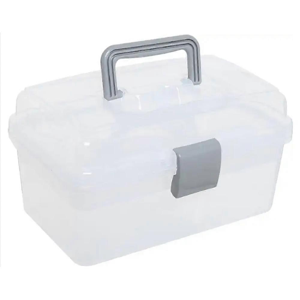 Clear Gray Multipurpose Portable Storage Box - Plastic Sewing Box, Tool Box, First Aid Kit and Supplies Organizer Case with Handle and Removable Tray
