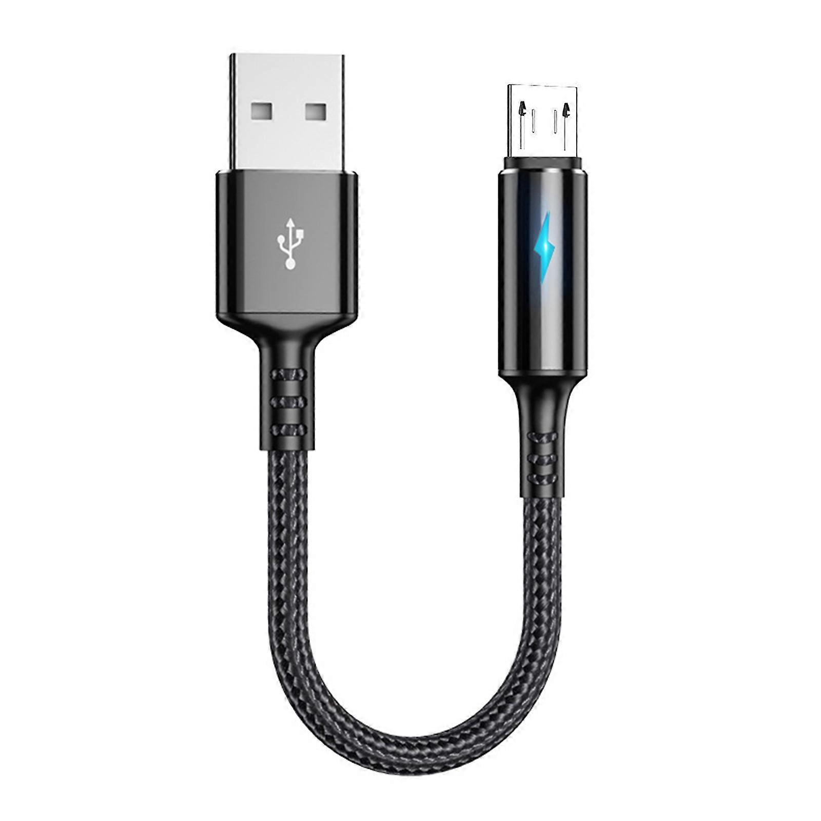 Kısa Mikro USB Kablosu, 9.8 inç Kısa Mikro USB'den USB2.0 Şarj Kablosu Hızlı Cep Telefonu Şarj Veri Senkronizasyon Kablosu Siyah
