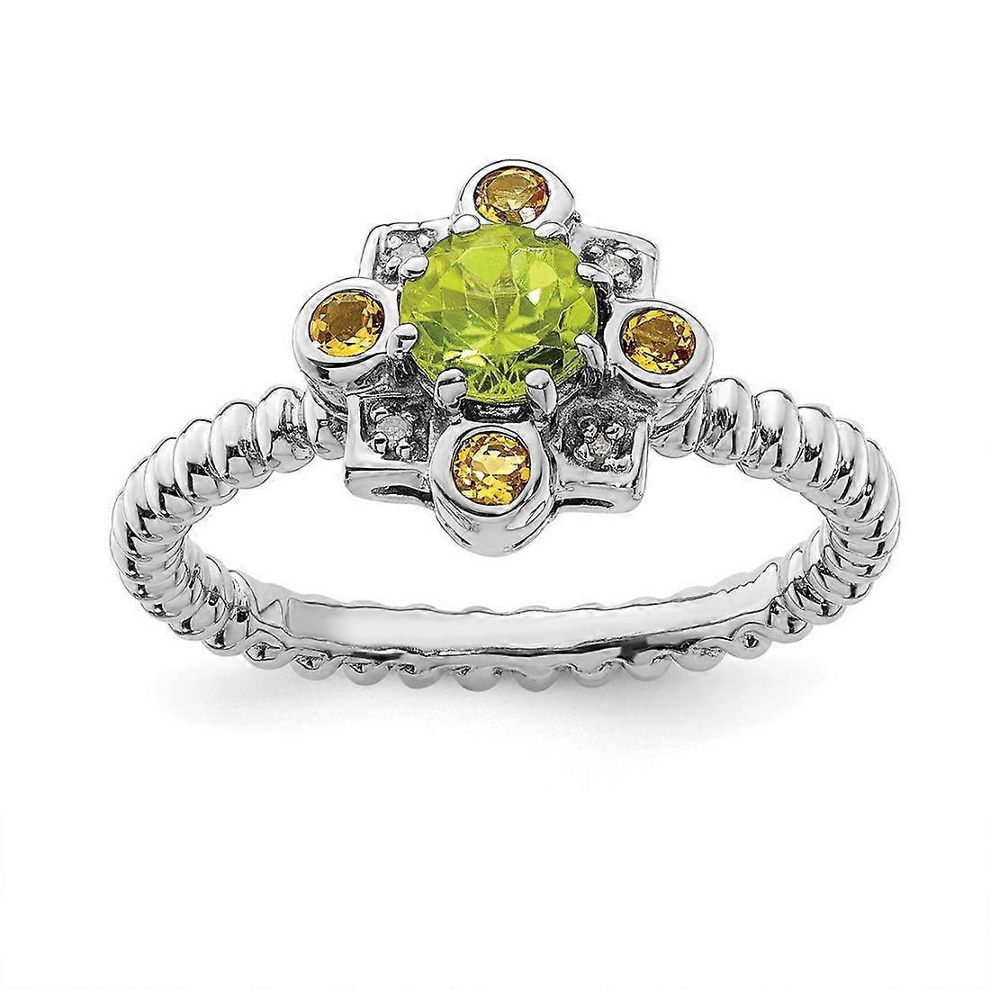 925 Sterling Silver Bezel Polished Prong set Stackable Peridot Citrine and Diamond Ring-Stackable-Ring for Women - Ring