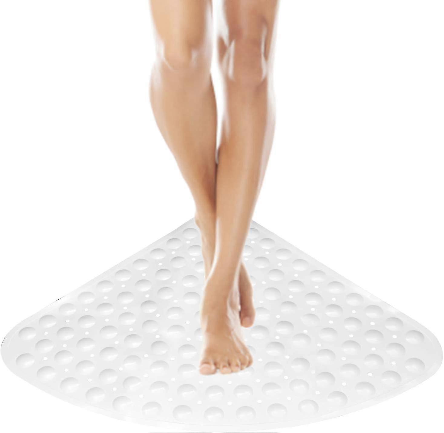 Anti-Slip Triangle Pattern Shower Mat with Suction Cups and Drainage Hole 54cm x 54cm White