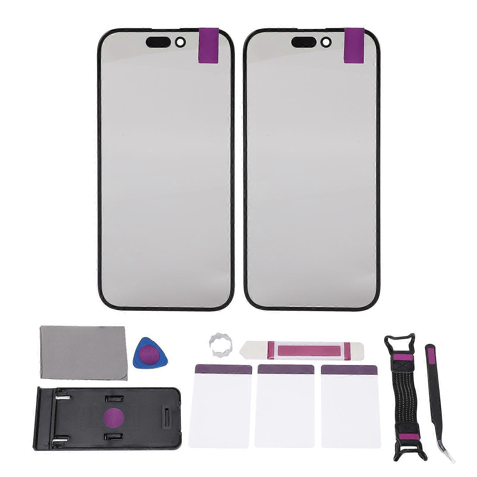 2Pcs iOS 15 Front Outer Lens Glass Screen Replacement Kit with Tools for Easy Repair