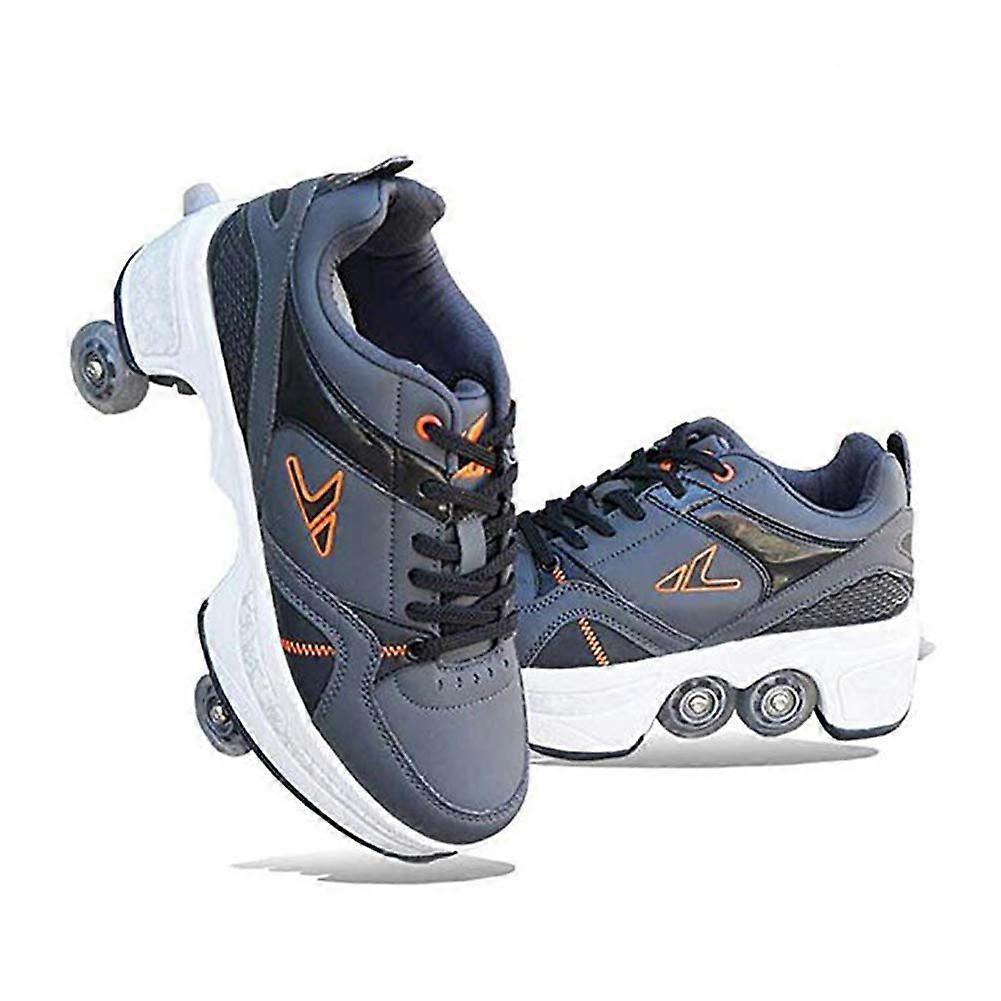 2in1 Multifunctional Skates for Women and Men, 4Wheel Adjustable Roller Skates, Black, 41