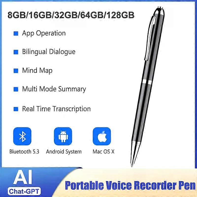 con AI מיני מקליט קול ChatGPT בקרת אפליקציה תמלול חכם תרגום הקלטה עט 128GB מתרגם אודיו דיקטפון