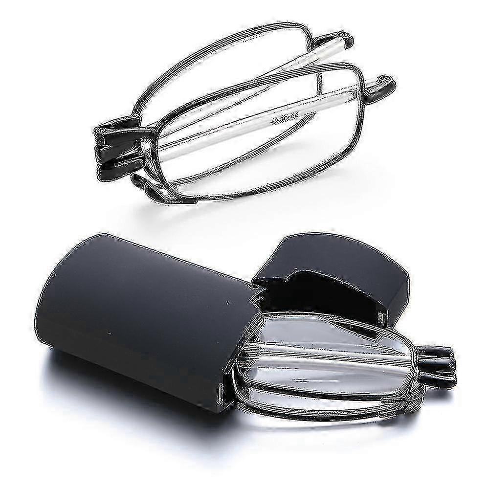 Unisex Folding Reading Glasses, Adjustable +1.0-4.0, Black with Case