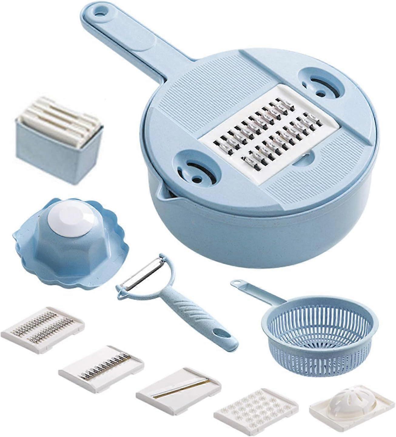 12-in-1 Vegetable Cutter With Container, Stainless Steel Vegetable Cutter Fruit Cutter (Blue)