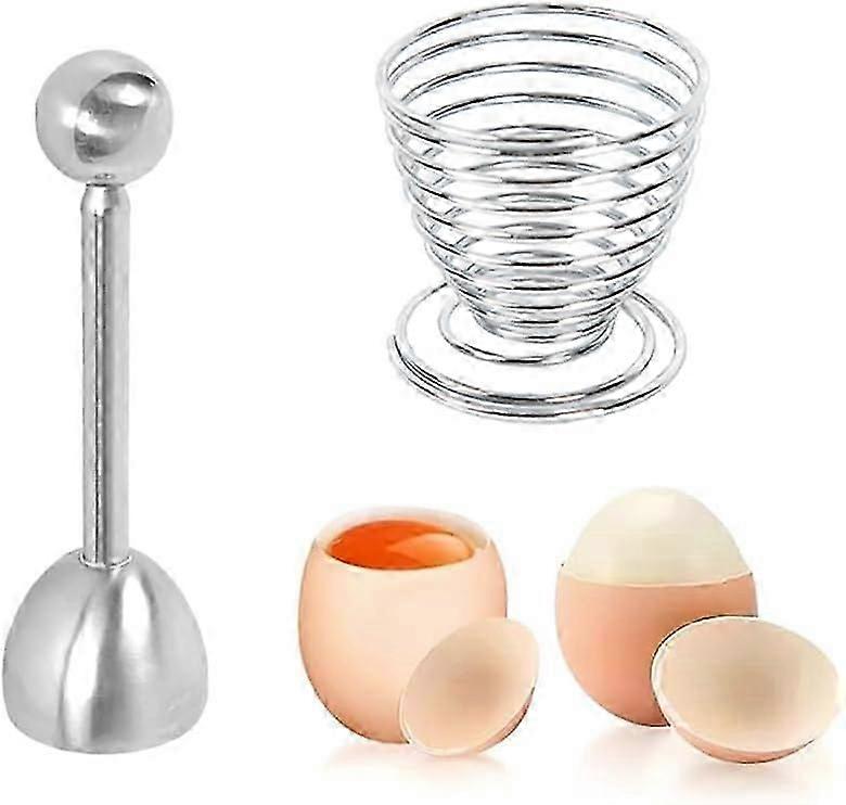 Egg Cracker Topper Cutter for Hard Soft Boiled Eggs Stainless Steel Separator Opener Manual Remover with 1 Egg Holder