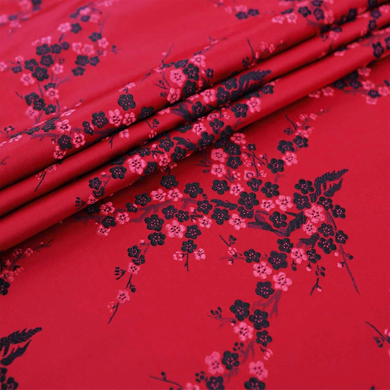 brocade fabric, Chinese pattern with small plum blossom branches 75X100cm Rosso