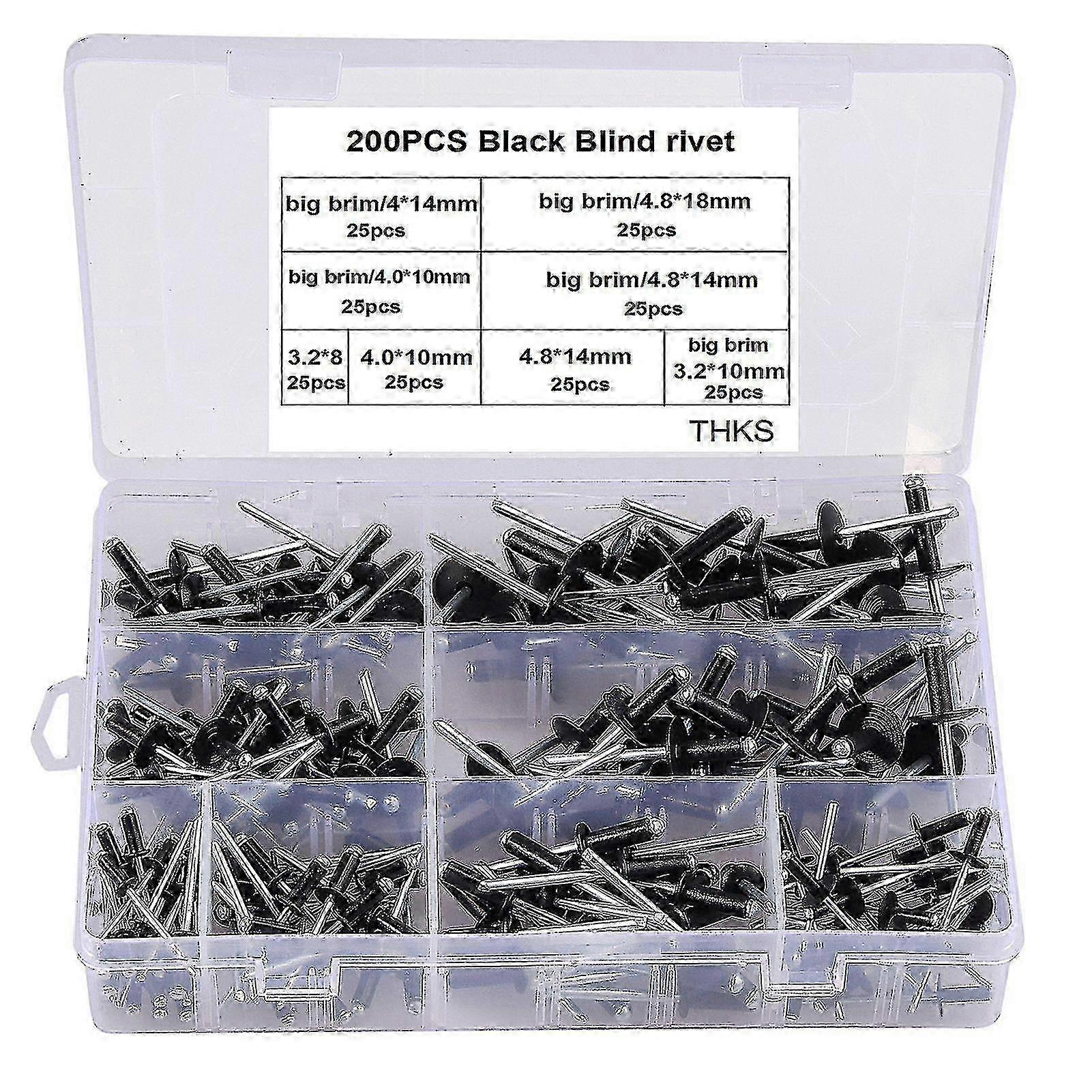 200pcs Corrosion-resistant Large Brim Black Blind Rivet Set Suitable for Various Automobiles