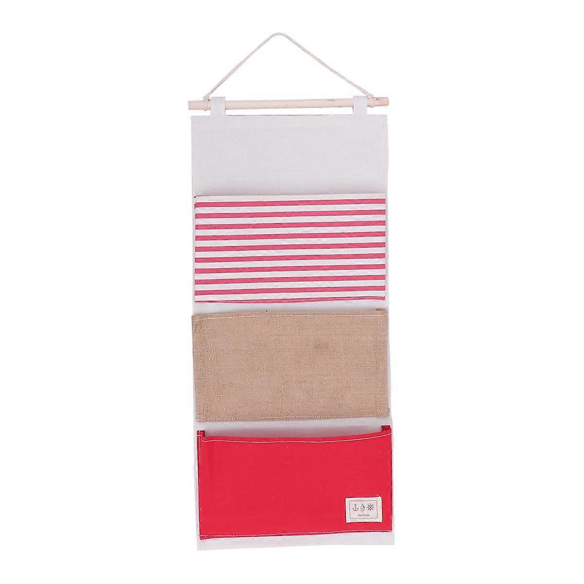معلقة منظم جيوب القطن الكتان خزانة الملابس تخزين لخزانة باب الغرفة الأحمر 1 مجموعة