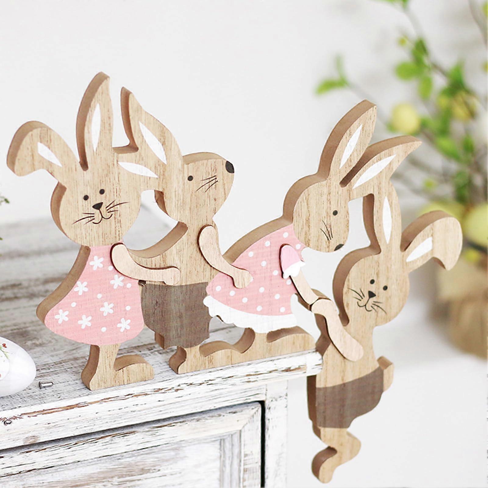 Wooden Easter Decoration Door Frame with Funny Bunny Design, Spring Rabbit Corner Accent for Easter Home Decor