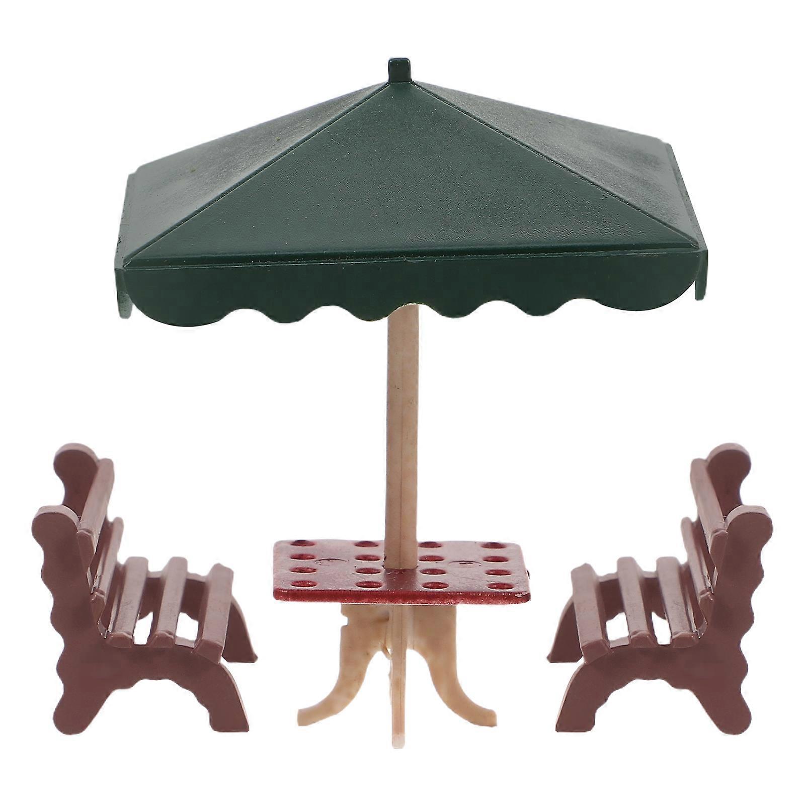 Compact Miniature Park Bench with Parasol – Realistic Dollhouse Accessory for Garden Landscape Decor – DIY Furniture Set for House Projects