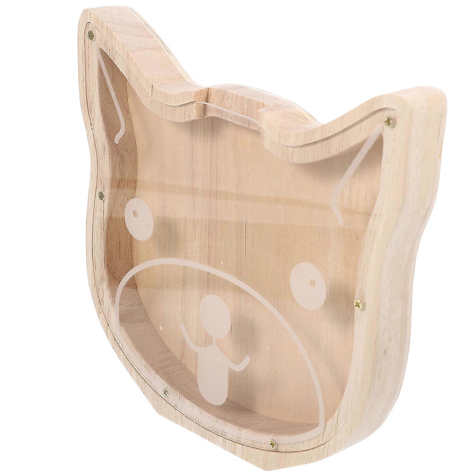 かわいいウッドバンク漫画デザインコインバンク貯金箱子供のおもちゃ卓上飾り18X17X2.8CM 1パック